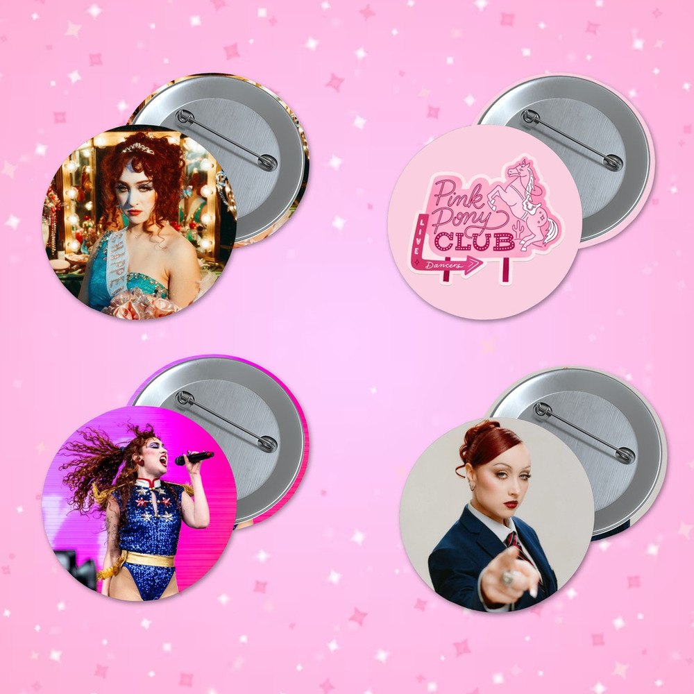 Chappell Roan 1.5 inch Pin Back Button Set 4 pack Fun Pink Pony Club Music Pins